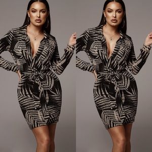 PALM PRINT MENA COLLARD DRESS